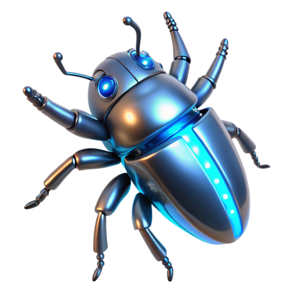 Metallic Robot Bug 3D Render png