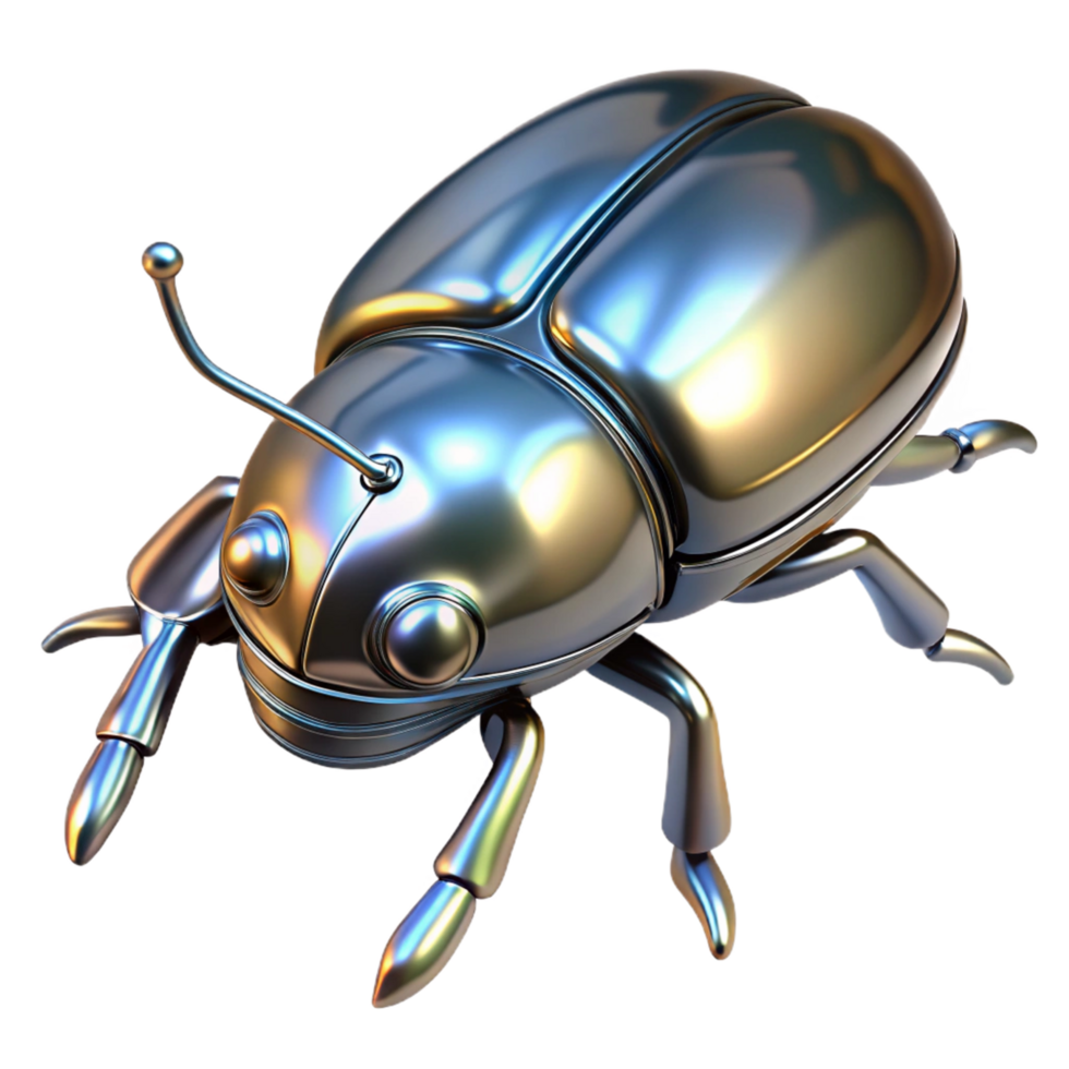 Metallic Beetle 3D Render Illustration Shiny Chrome Insect Bug Graphic Design Element png