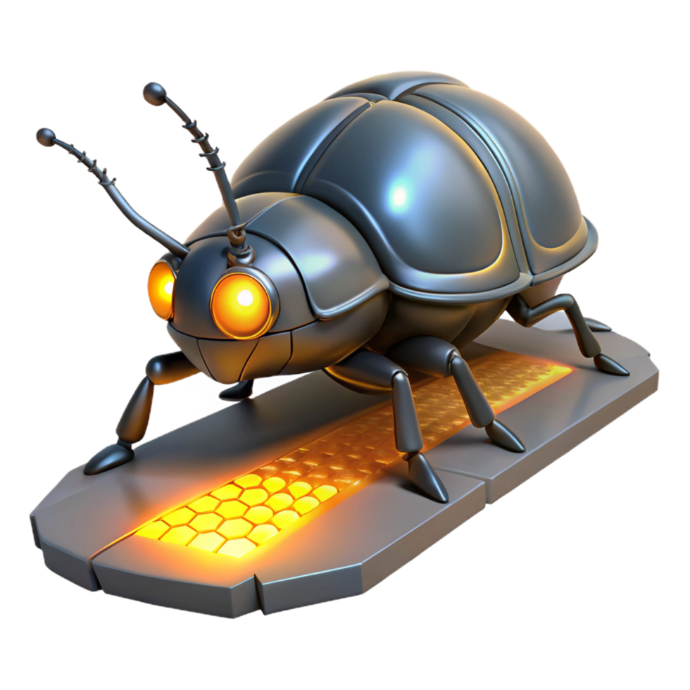 3D Render of Robotic Beetle on Illuminated Path png
