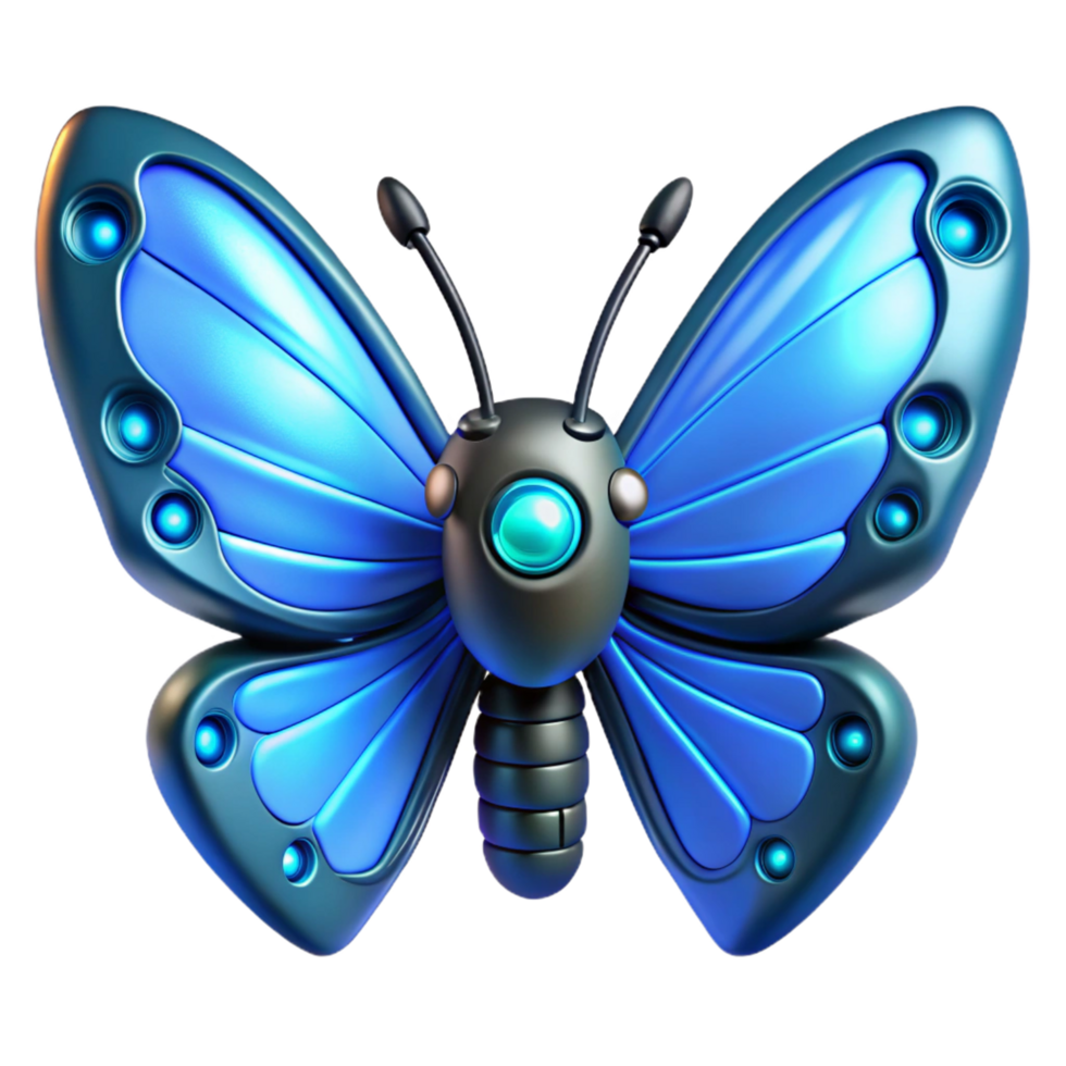 3D Render Blue Robotic Butterfly png