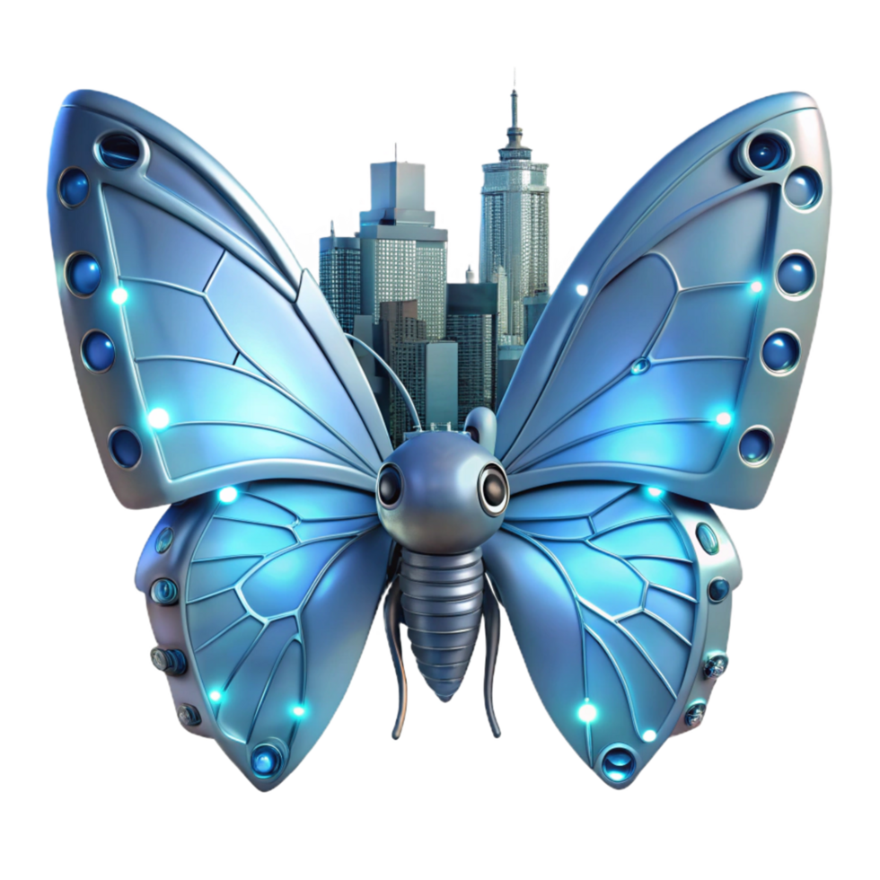 Cybernetic Butterfly Cityscape 3D Render png