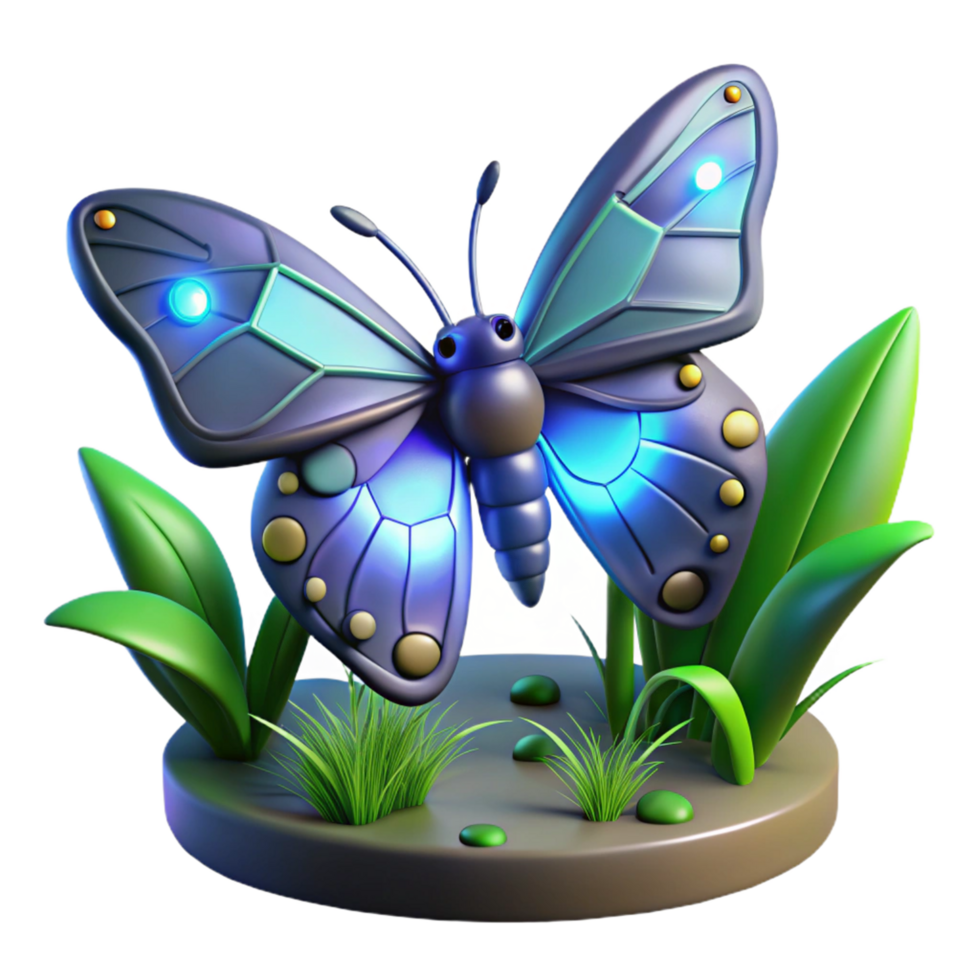 3D Render of Glowing Butterfly on Grass png