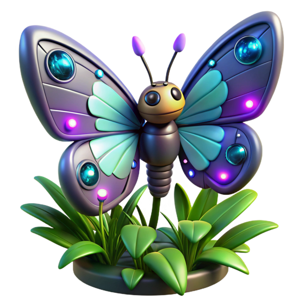 3D Render of a Cute Robotic Butterfly png