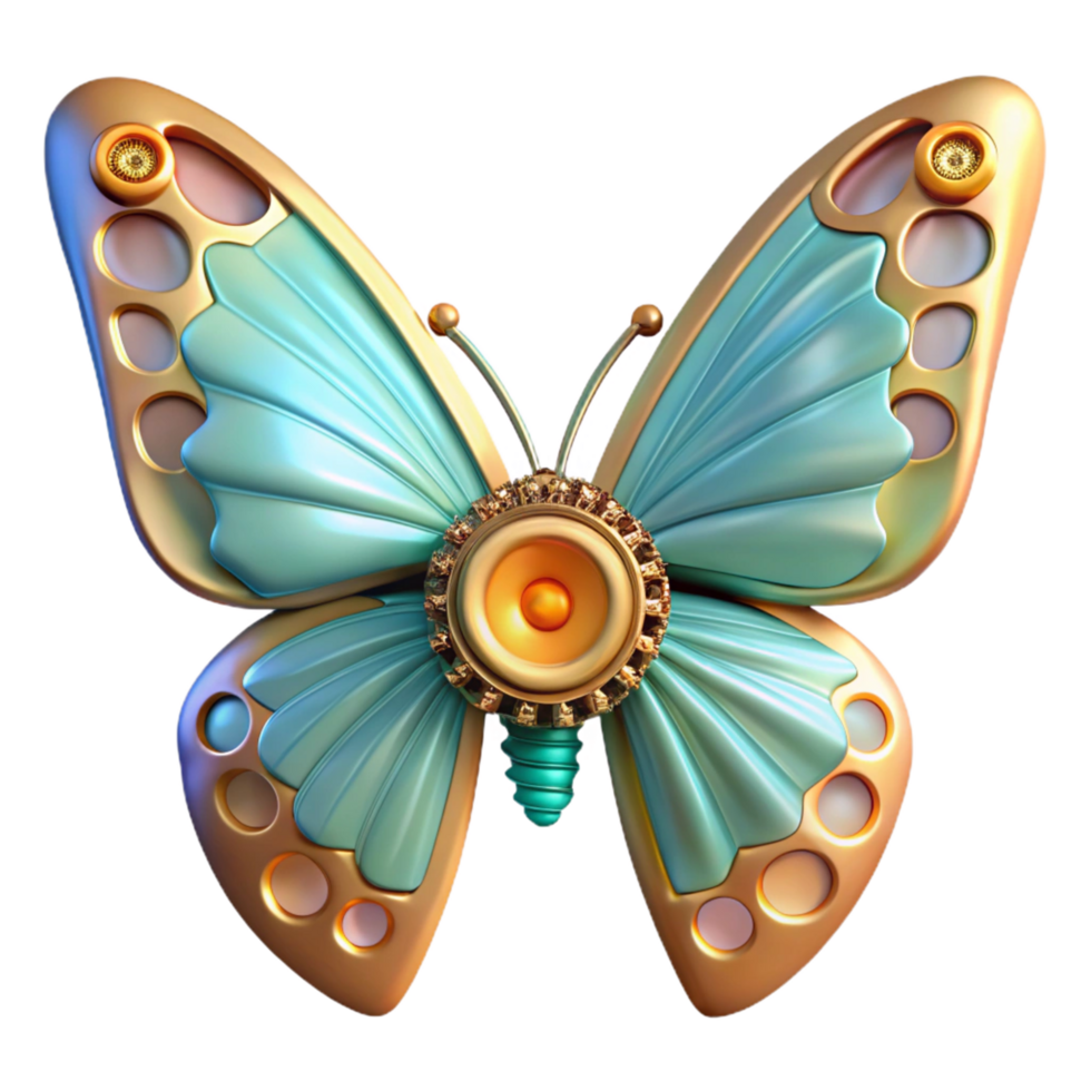 3D Render Teal Gold Butterfly Speaker Illustration png