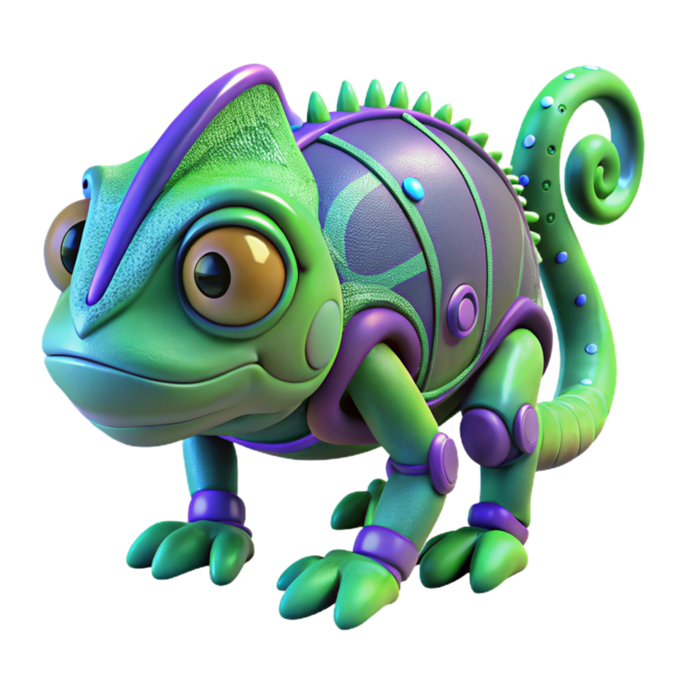 Green Robotic Chameleon 3D Render png