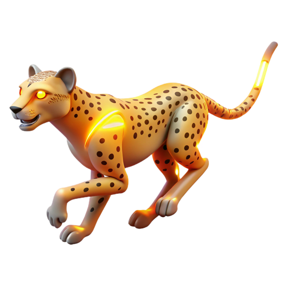 3D Render of a Cheetah in Motion Glowing Spots and Stripes png
