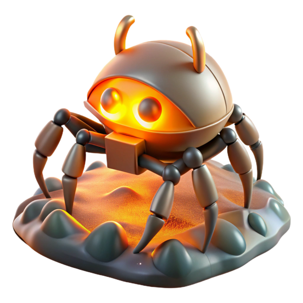 Glowing Robotic Crab 3D Render Illustration Futuristic Creature Design Digital Art png