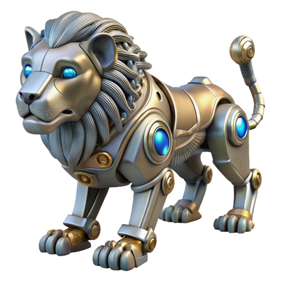 elegant abstract Robotic Lion 3D Render detailed png