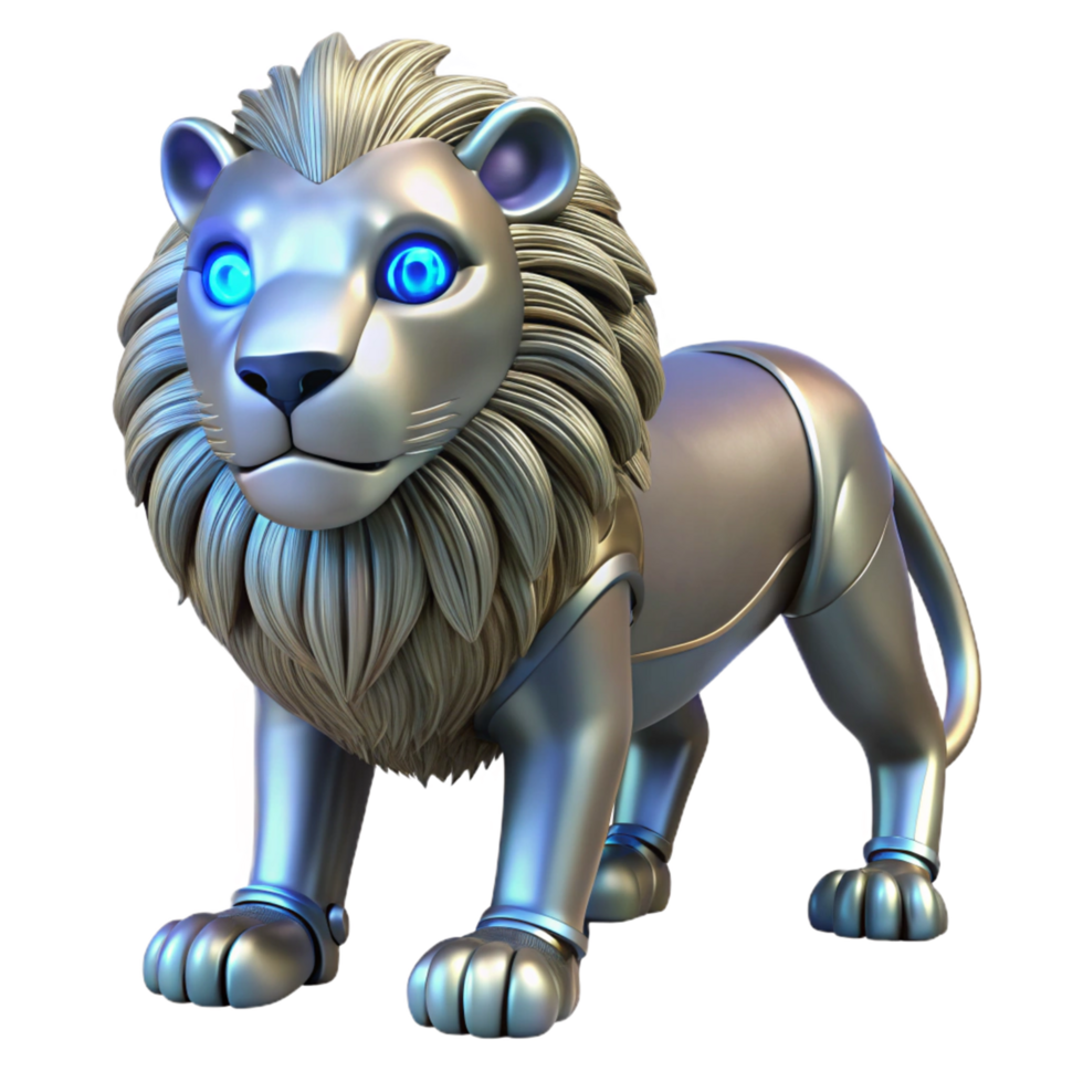 extraordinary minimalist Robotic Lion 3D Render high resolution png