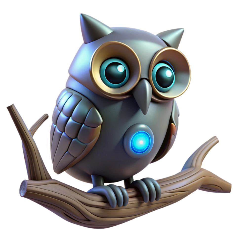 vibrant abstract 3D Render of a Robotic Owl 4K png