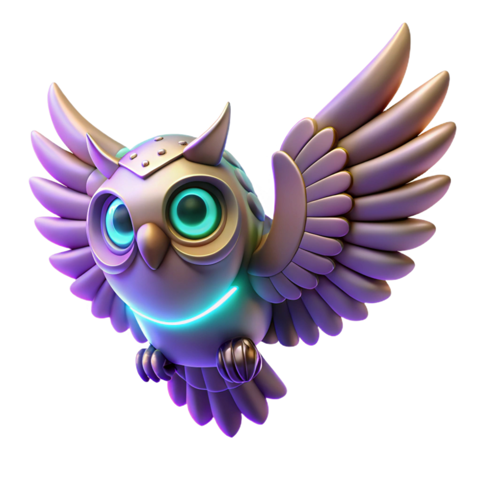 wonderful artistic 3D Render of a Cute Metallic Owl 4K png