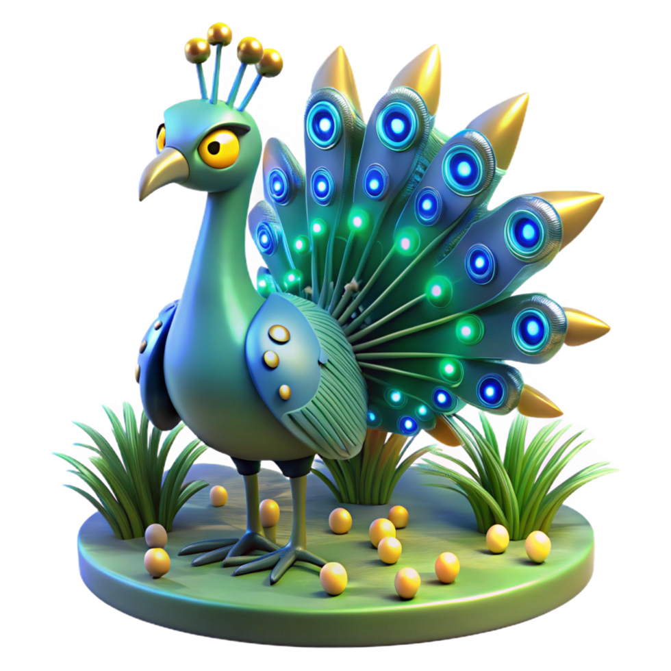 magnificent traditional 3D Render of a Robotic Peacock exclusive png