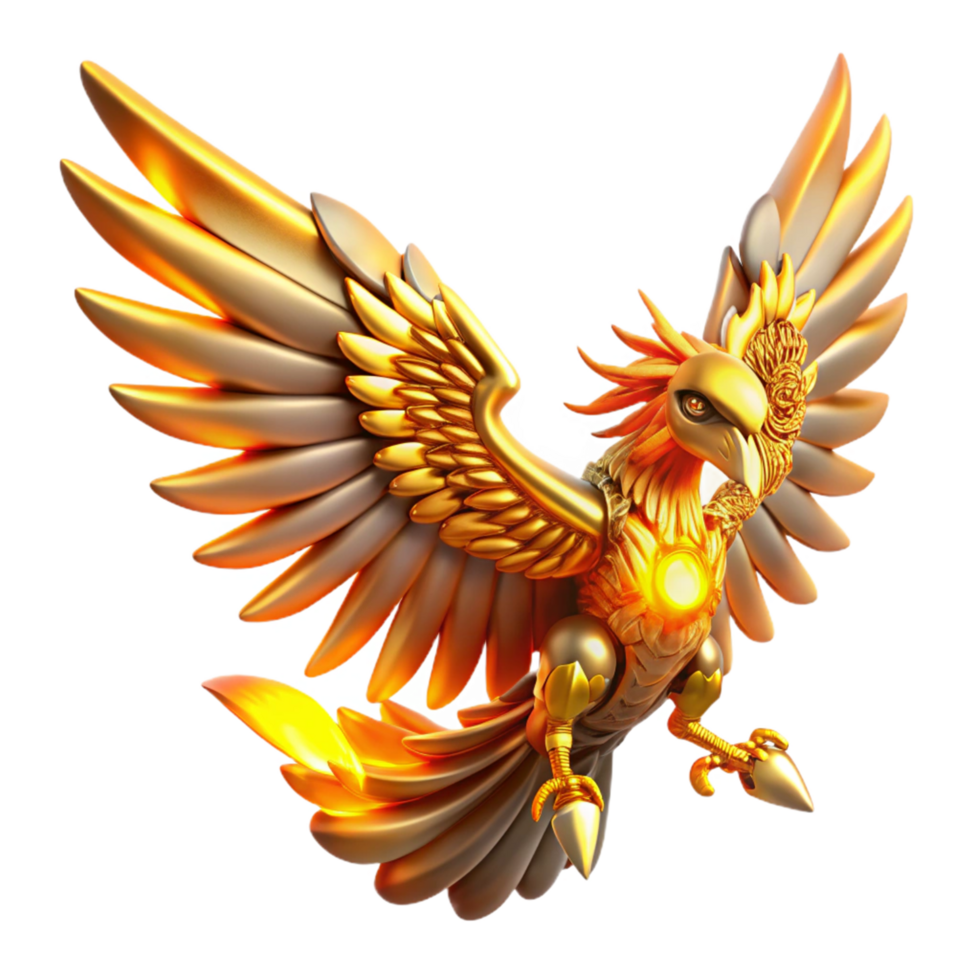 Golden Gryphon Majestic Fantasy Creature with Fiery Wings png