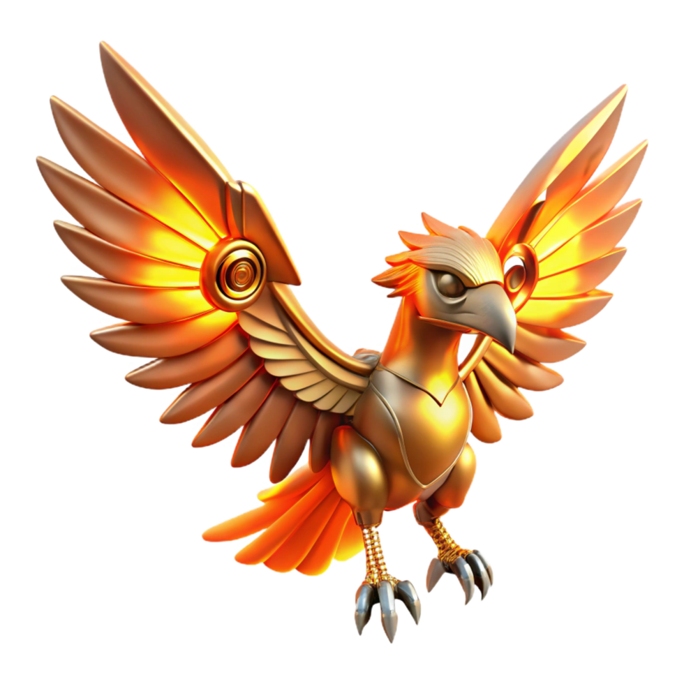 stunning abstract Golden Mechanical Bird 3D Render authentic png