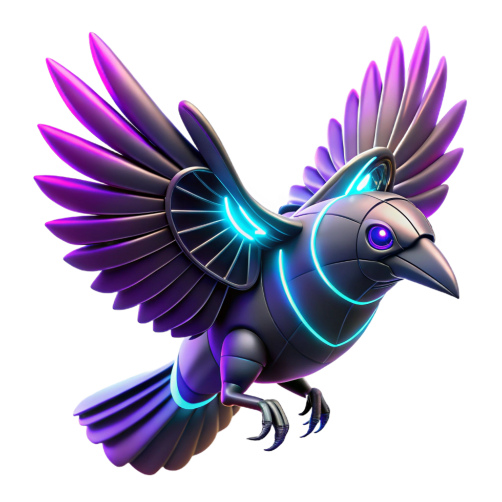 Neon Cybernetic Bird 3D Illustration Futuristic Avian Robot Design Digital Art Graphic Resource png