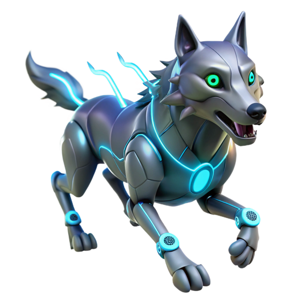 elegant minimalist Cybernetic Wolf 3D Render authentic png