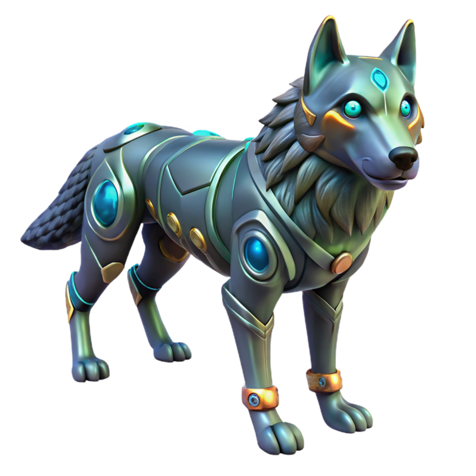 Cybernetic Wolf 3D Render Futuristic Canine High Tech Mechanical Animal Fantasy Creature Illustration Digital Art png