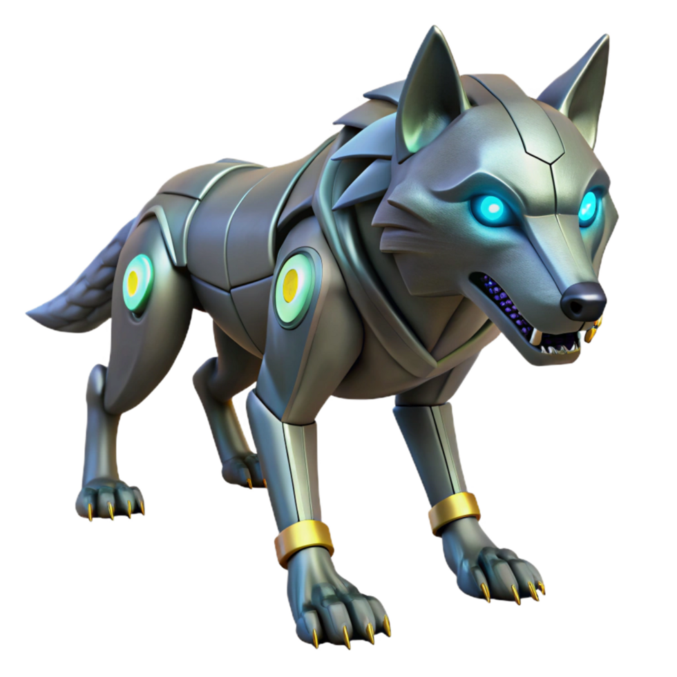 serene rustic Robotic Wolf 3D Render professional png