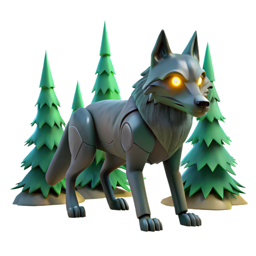 3D Render of Robotic Wolf in Forest png