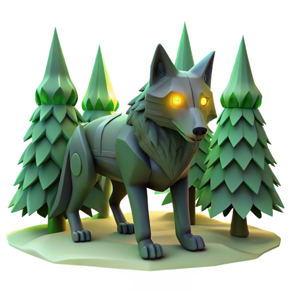 magnificent modern Robotic Wolf in Forest Setting 3D Render authentic png
