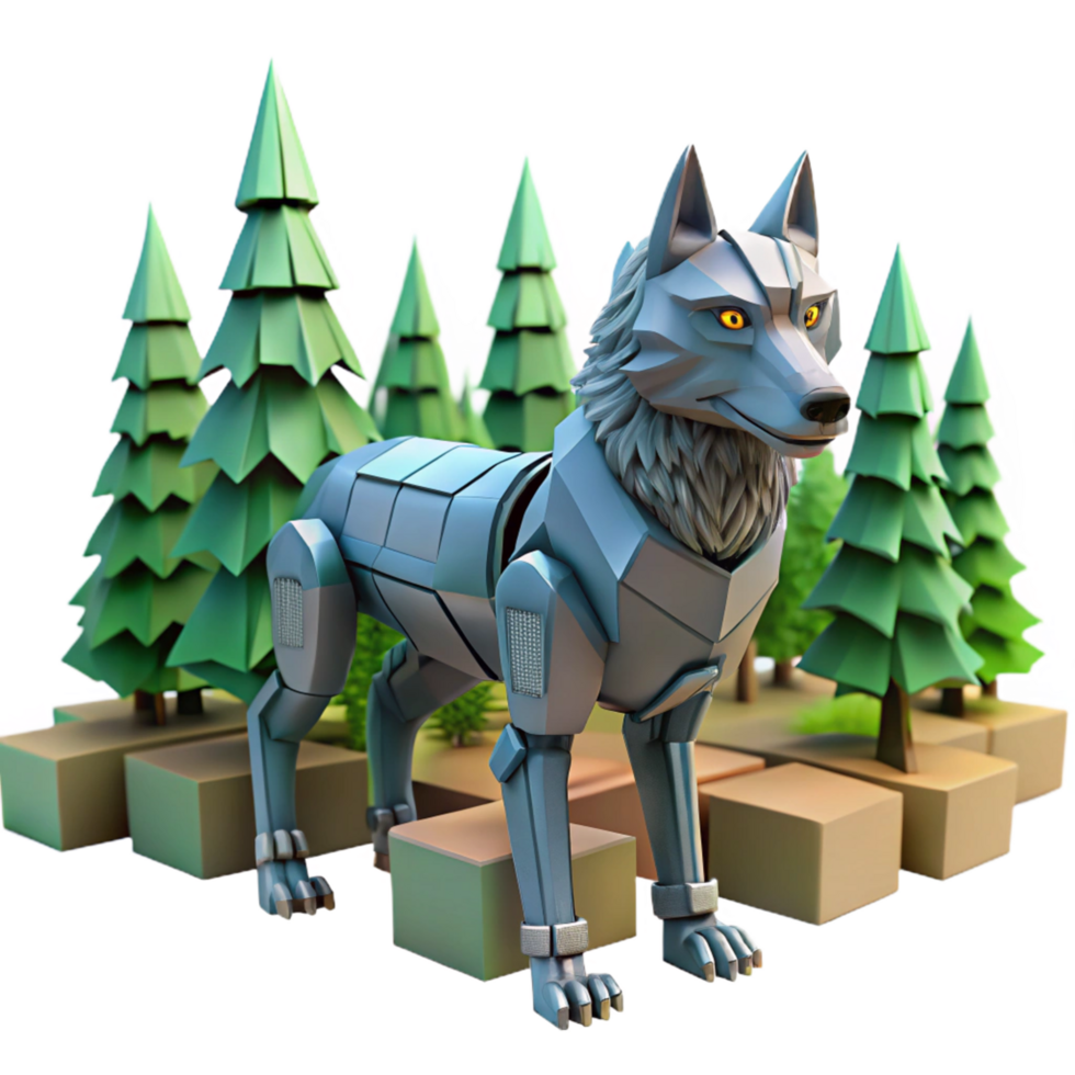 magnificent rustic Robotic Wolf in Forest Setting 3D Render original png