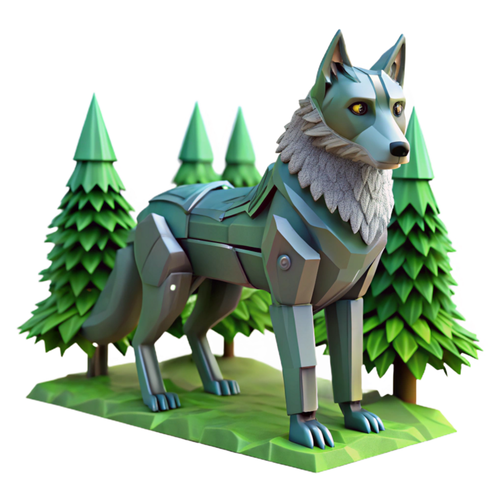 3D Render of a Robotic Wolf in a Forest png