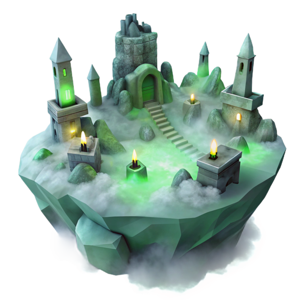 Enchanted Foggy Island Castle with Green Glow png