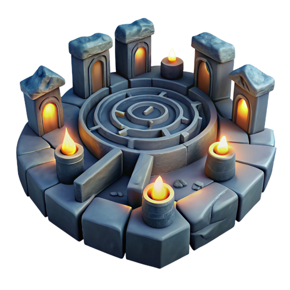 3D Stone Maze with Candles Illustration png