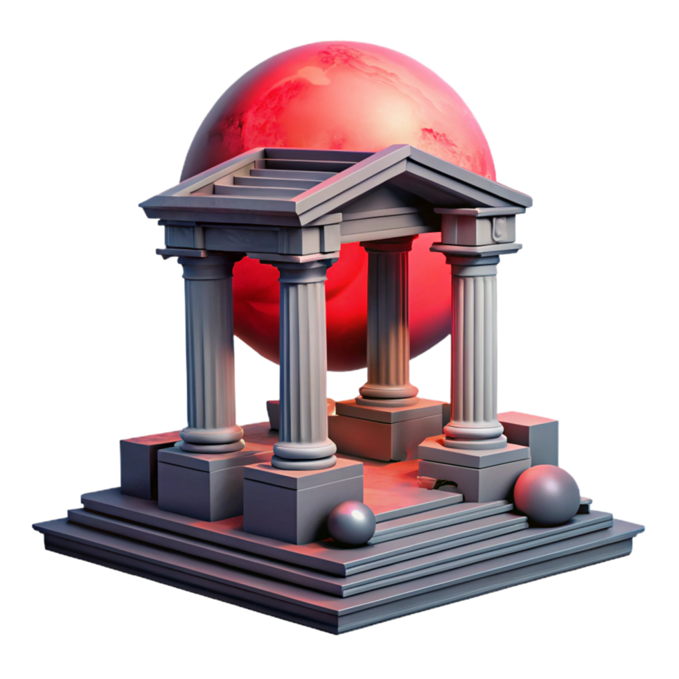 3D Render of Ancient Temple with Red Planet Background png