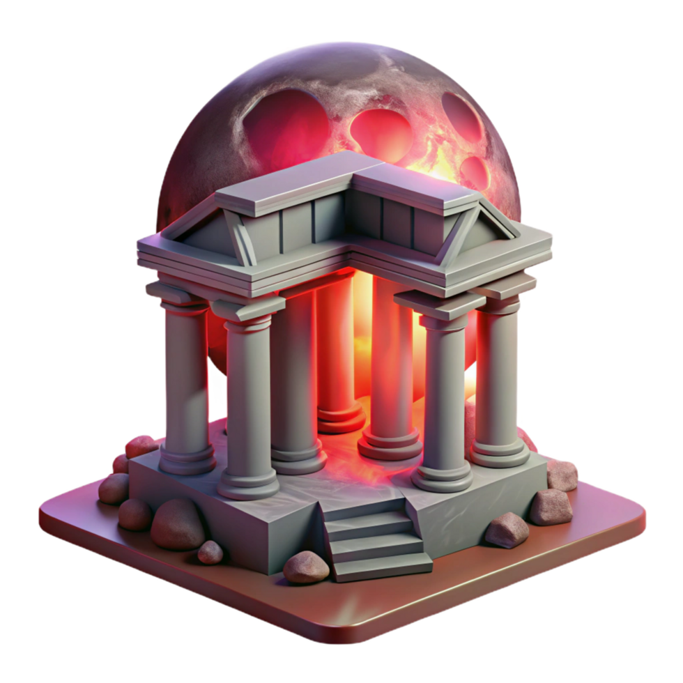 3D Render of Ancient Temple Illuminated by Glowing Moon A Digital Illustration png