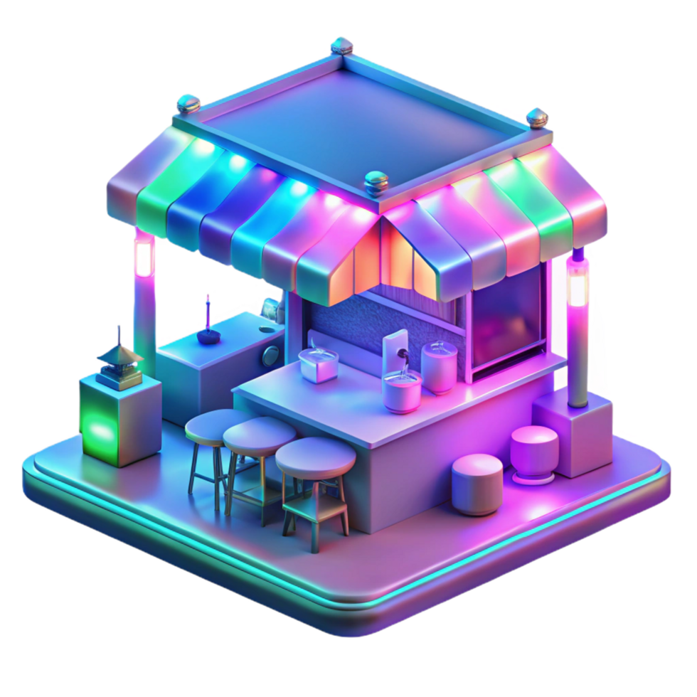 Neon 3D Render of a Night Market Kiosk png