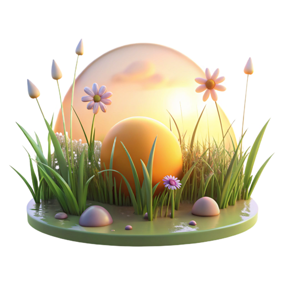 3D Render Sunrise Meadow Scene png