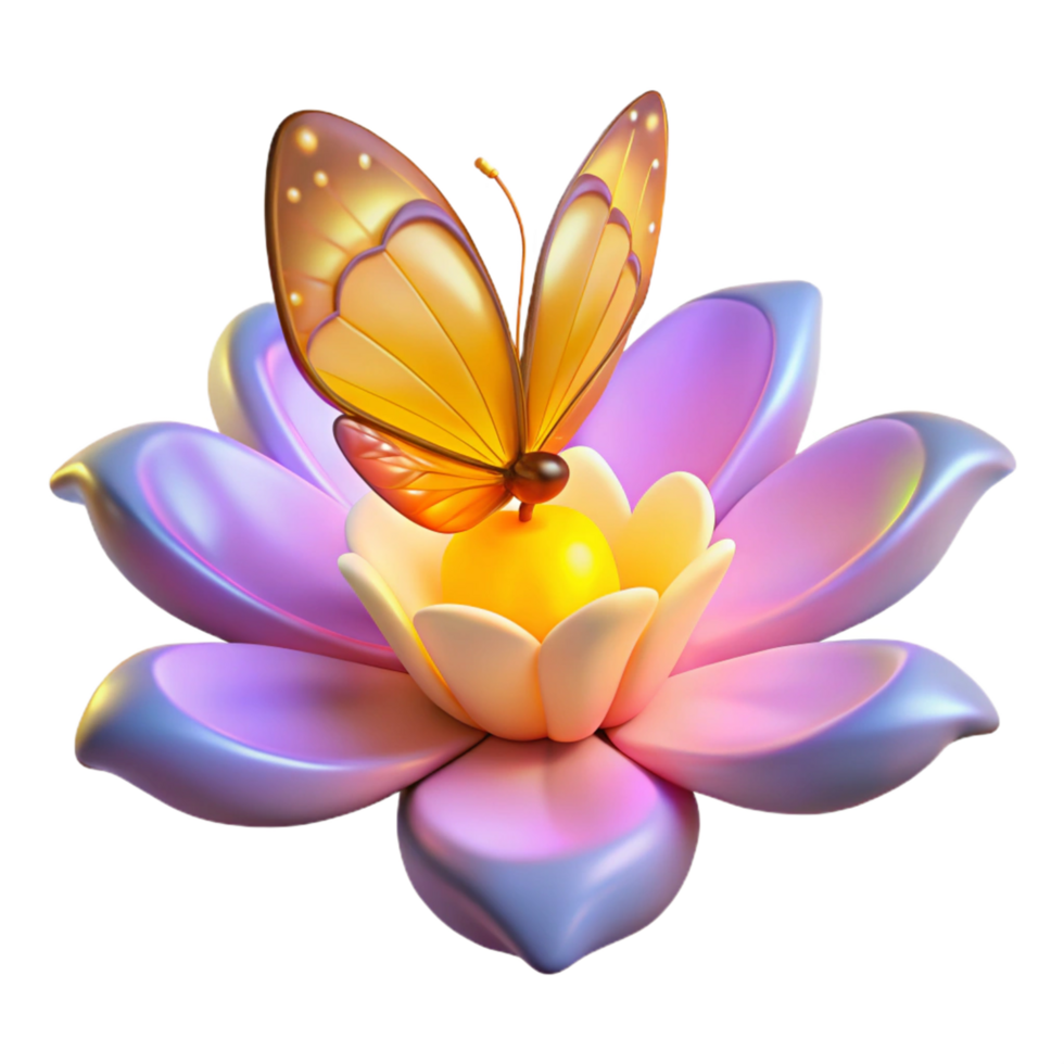 3D Render Butterfly on Flower png