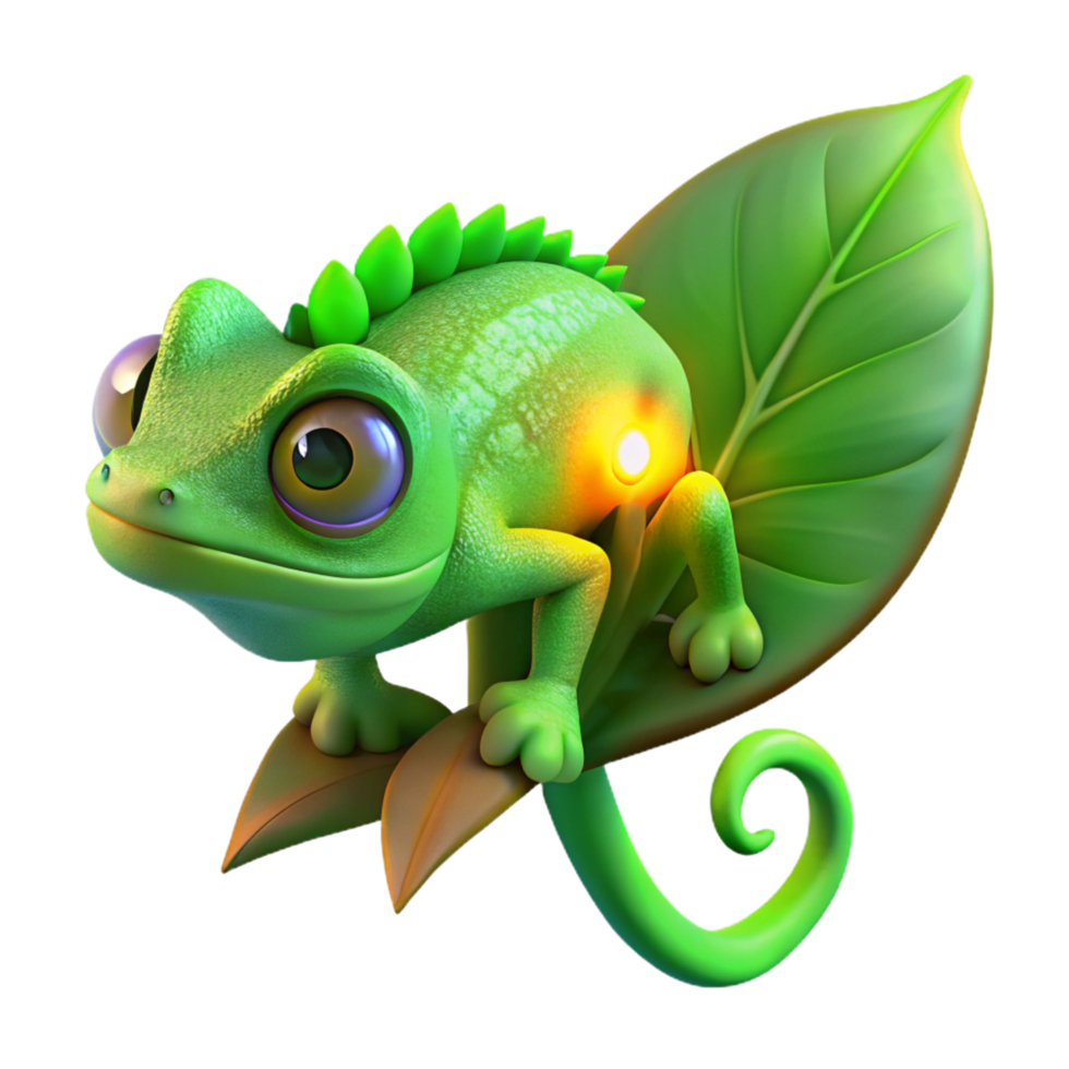 Adorable 3D Chameleon Illustration on Leaf png
