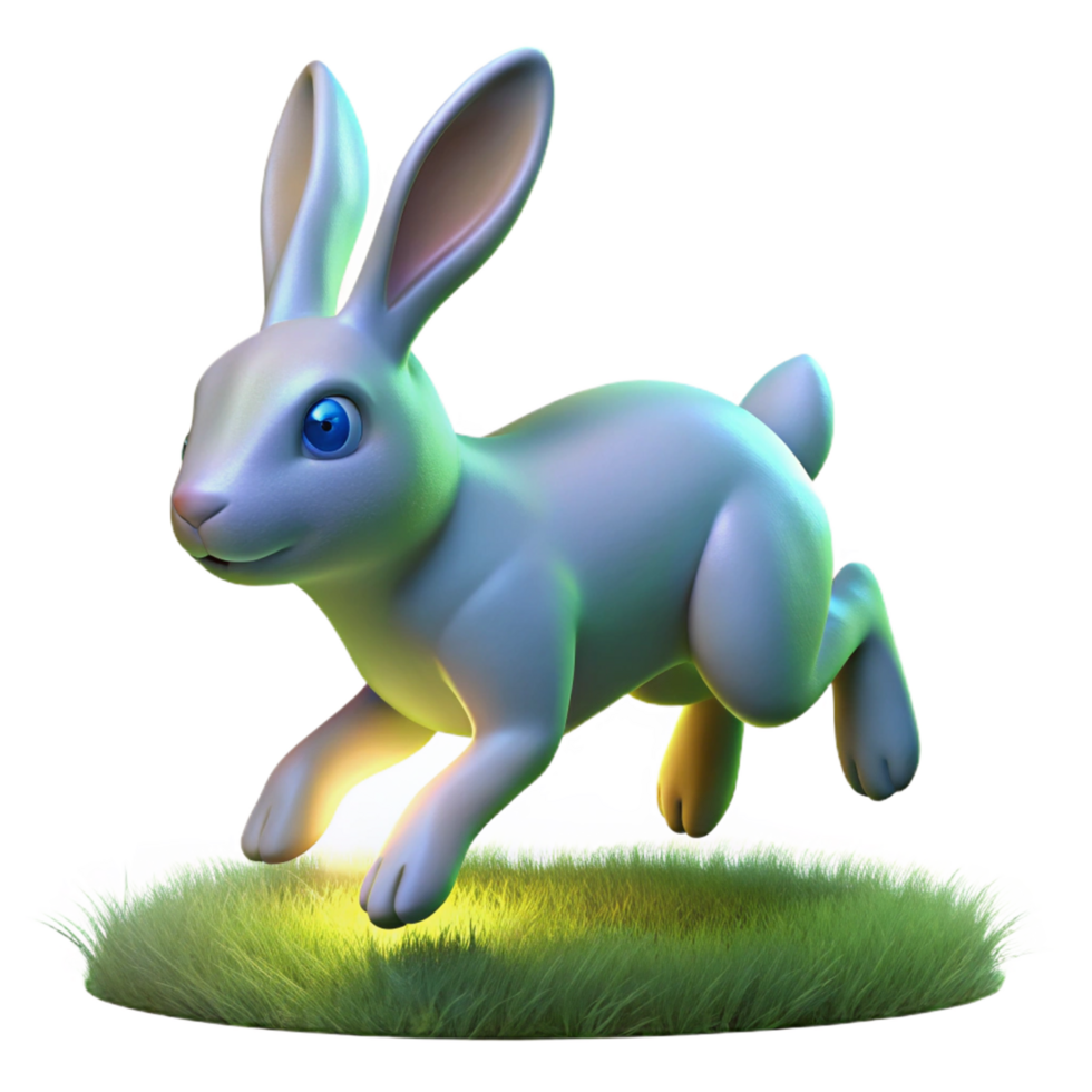 3D Render of a Cute Bunny Hopping Across a Lush Green Grassland png