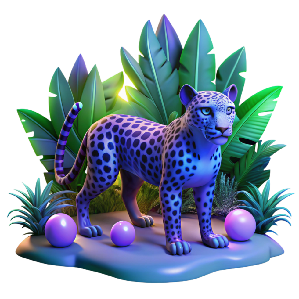 wonderful traditional Purple Leopard 3D Render genuine png
