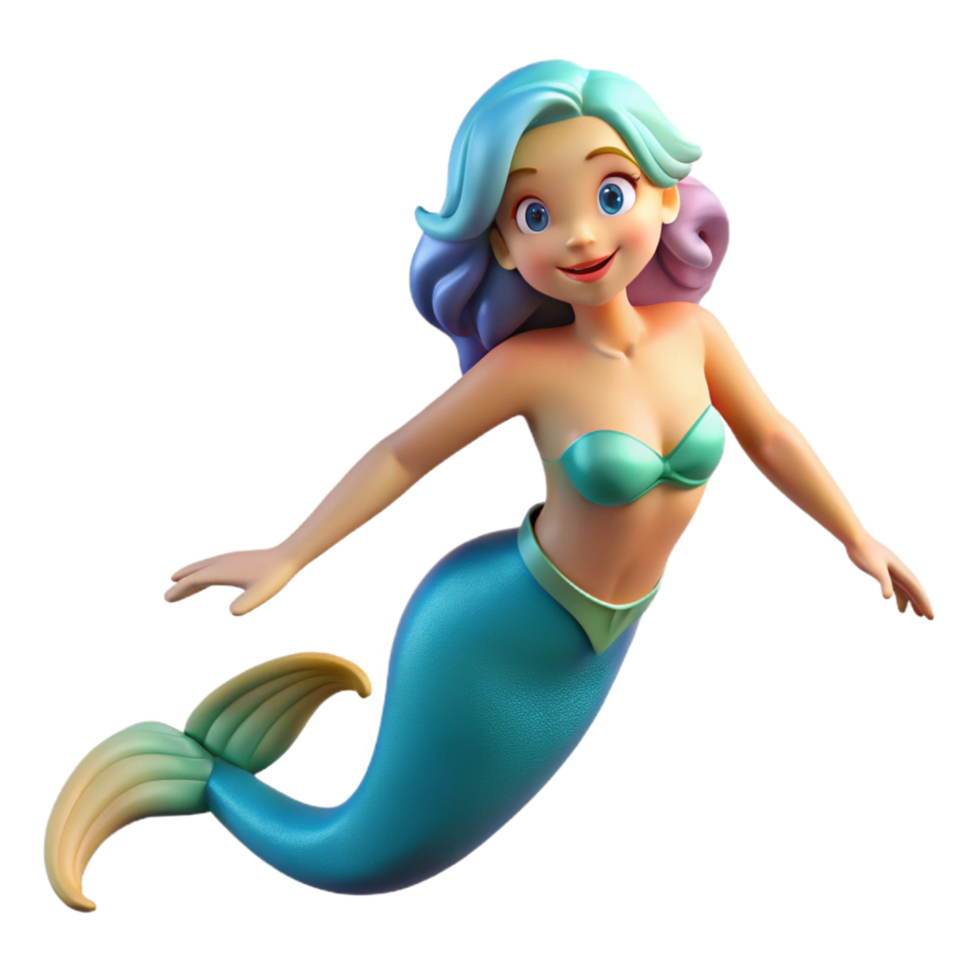 dramatic traditional 3D Cartoon Mermaid Illustration high quality png