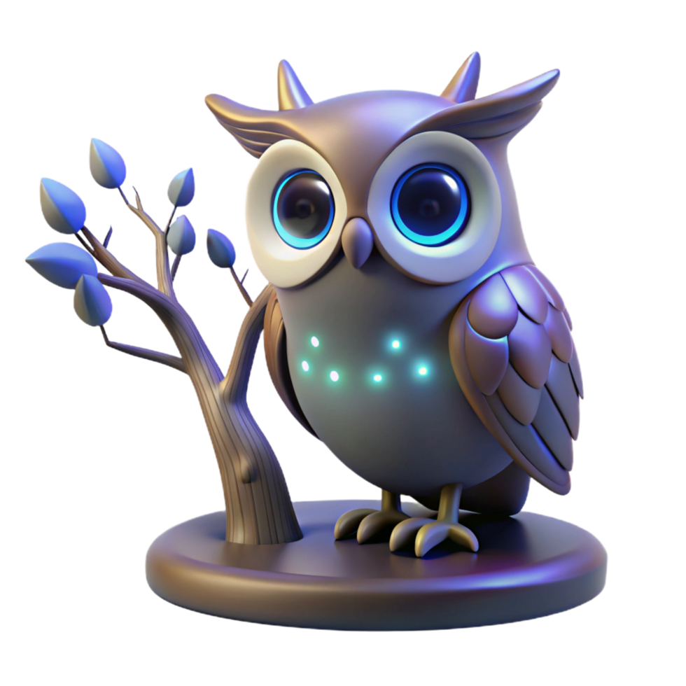 vibrant minimalist 3D Render Cartoon Owl with Tree 4K png