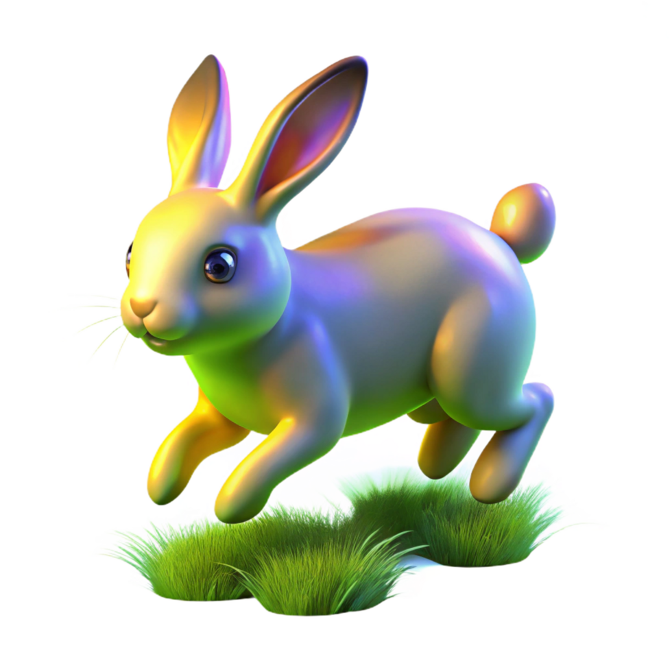 3D Rendering of a Golden Bunny Hopping in Grass png