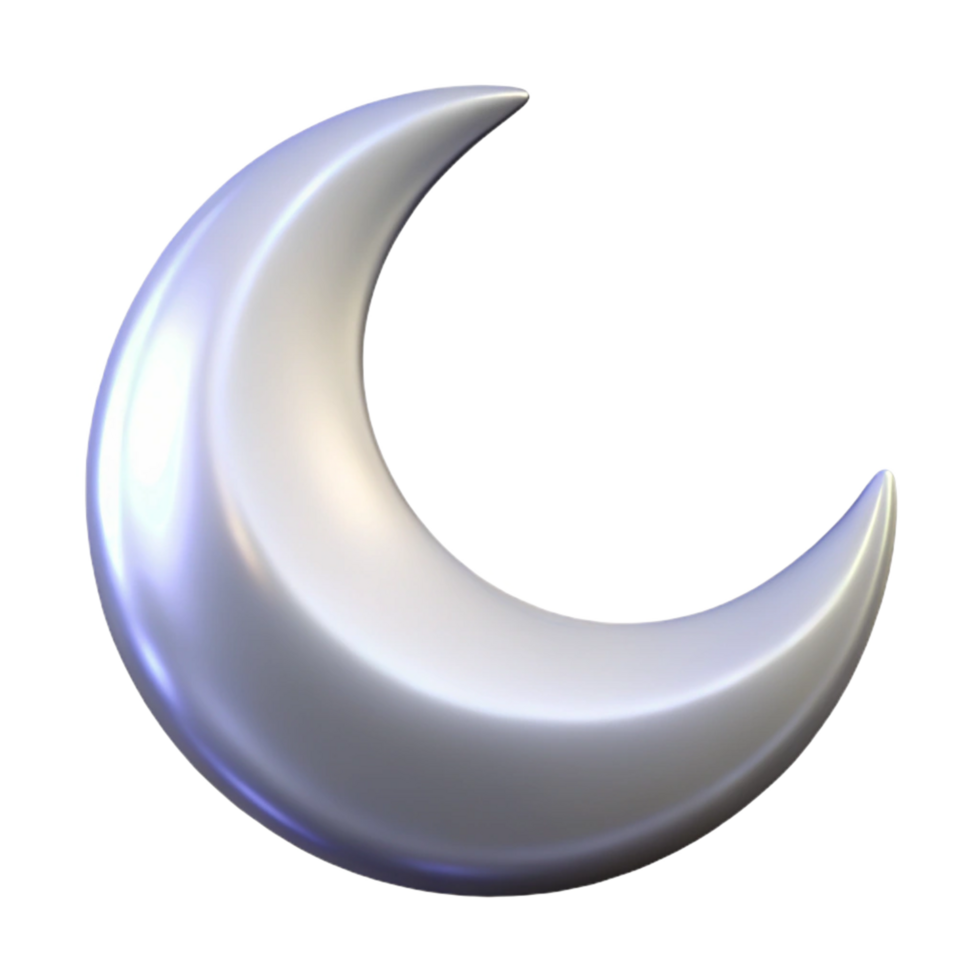 Crescent Moon 3D Render Silver Metallic Shiny Object Night Sky Celestial Element Illustration png
