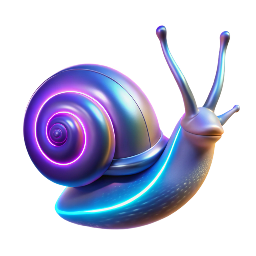 Neon Snail 3D Render Iridescent Shell Spiral Abstract Background Digital Art Cyberpunk Snail Glowing Lines Smooth Surface Colorful Gastropod png