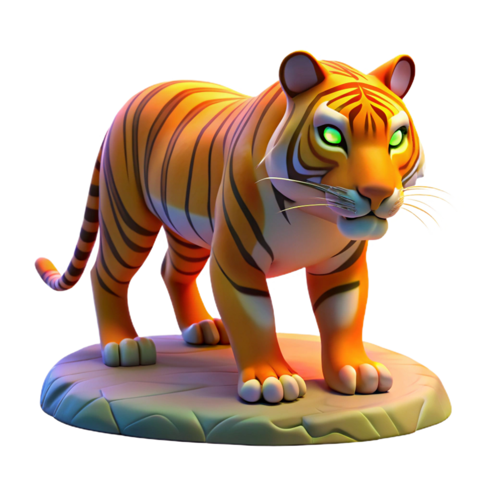 3D Render of a Cartoon Tiger on a Rock png