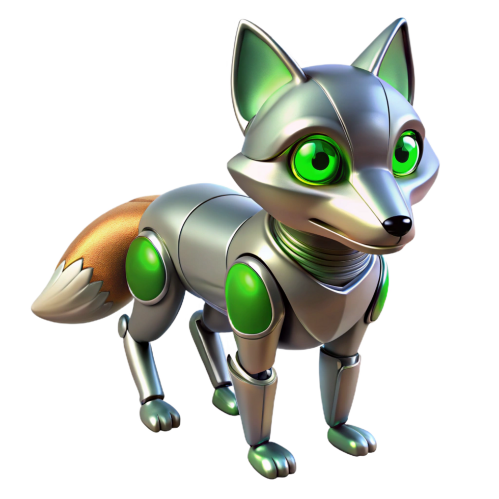 3D Render Metallic Fox Robot Illustration png