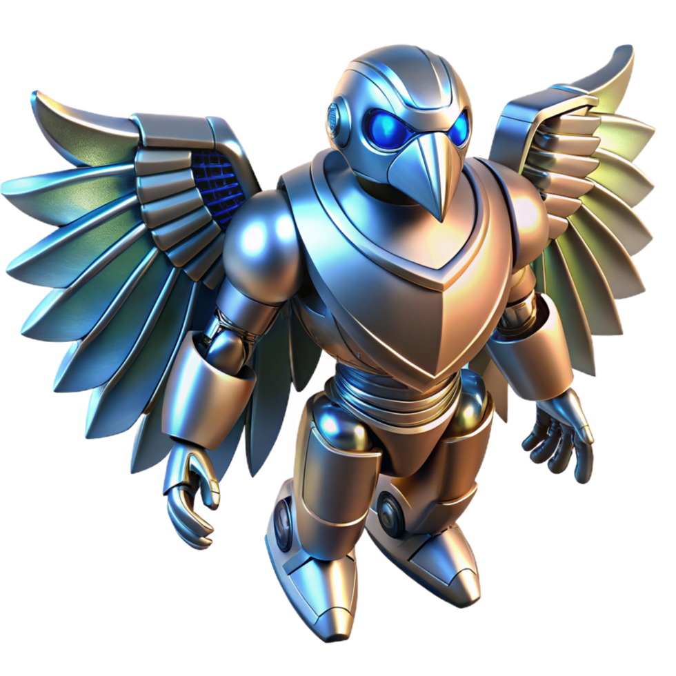 Metallic Bird Robot 3D Render png