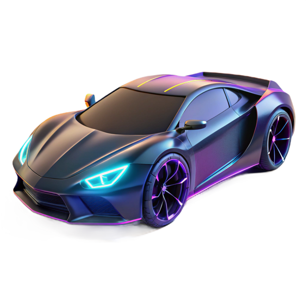 Neon Sports Car 3D Render png