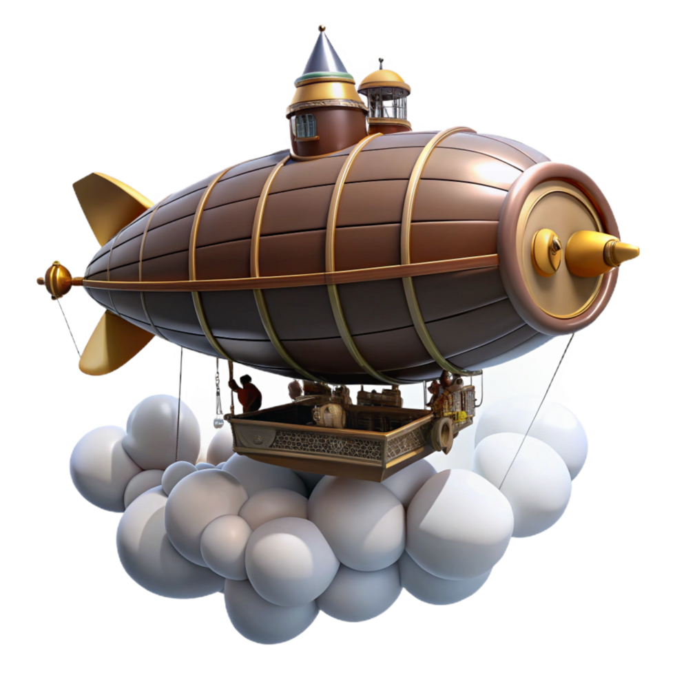 wonderful rustic Steampunk Airship 3D Illustration high quality png