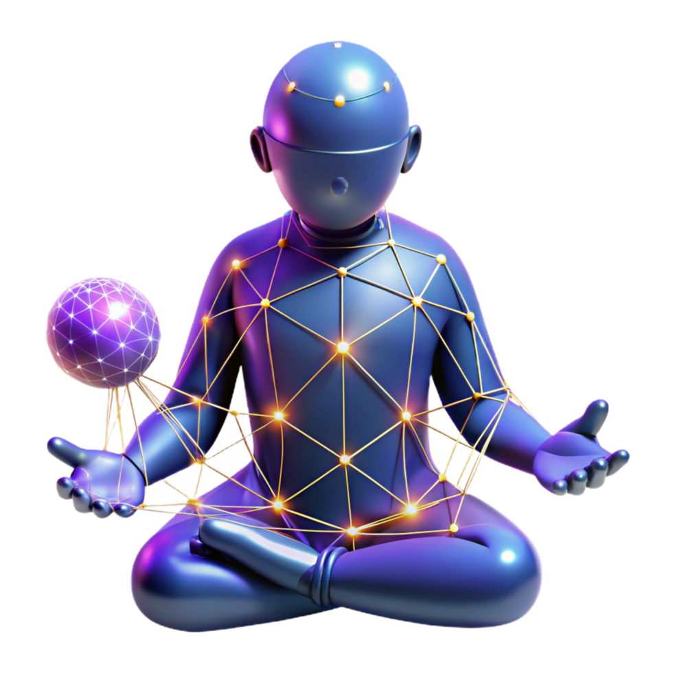 3D Render of a Robot in Lotus Position png