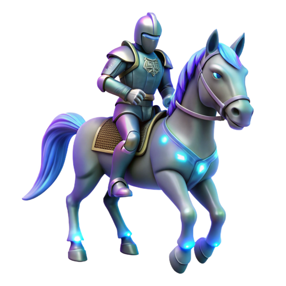 Futuristic Knight on a Cybernetic Horse 3D Illustration png