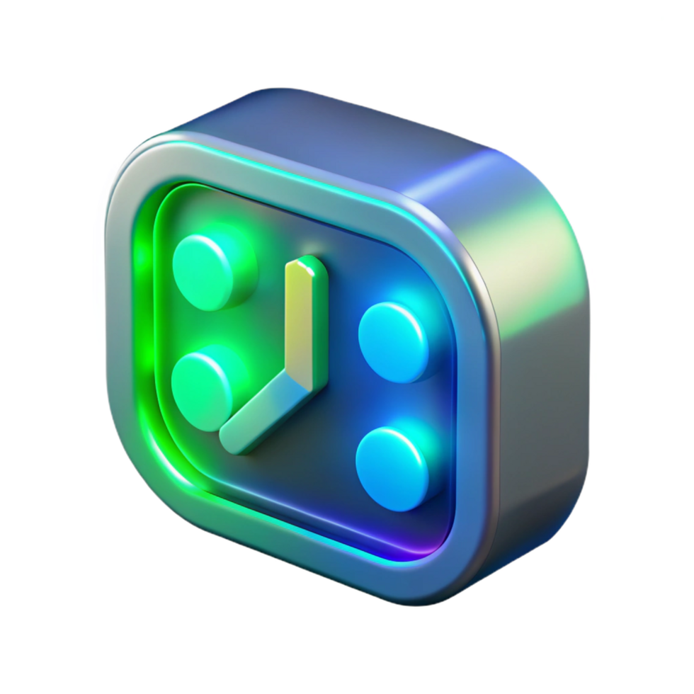 3D Neon Clock Icon Render png