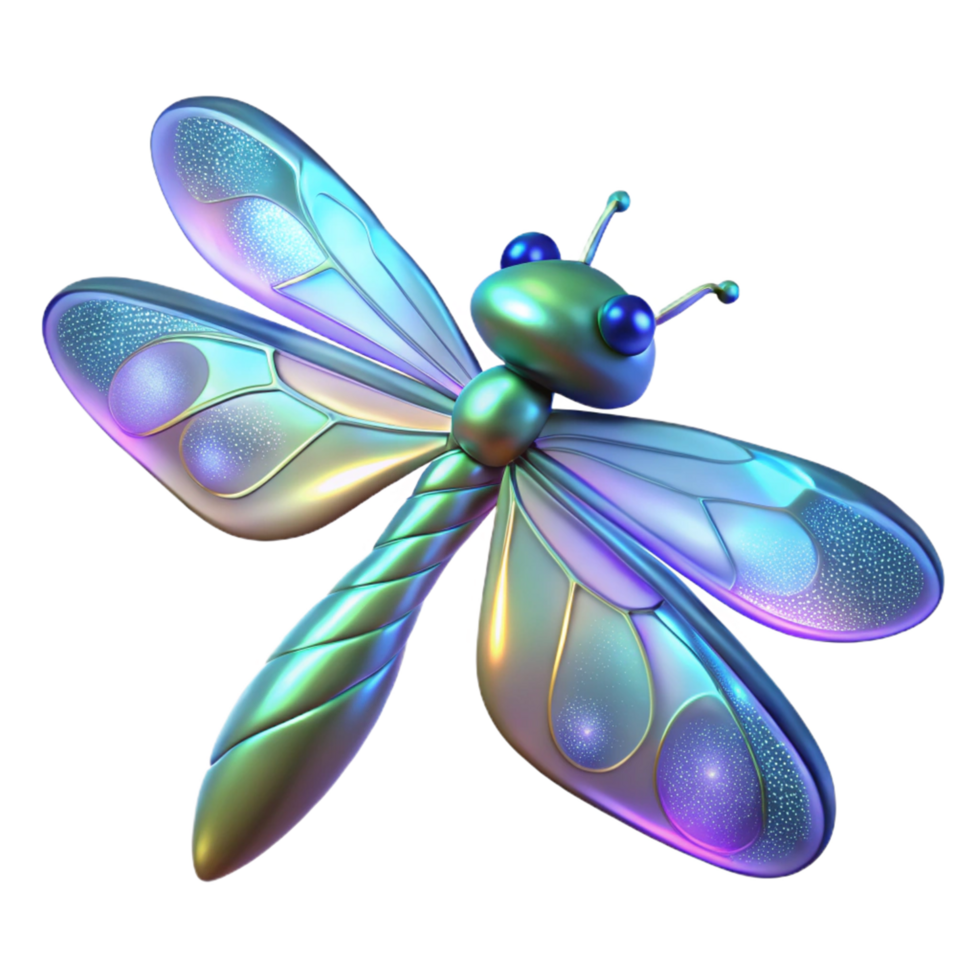 elegant contemporary Iridescent Dragonfly 3D Render exclusive png